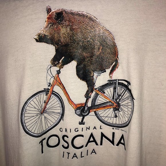 Toscana Italiana Pig Riding Bicycle Vintage 90s T-Shirt M Well-Worn Oversized - Picture 3 of 11